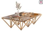 Indoor Tempered Glass Top Stainless Steel Coffee Table With Triangle Geometrical