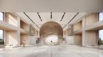 Office Lobby 3D Radius Curved Metal Ceiling Baffle Soundproofing Woodgrain Wall