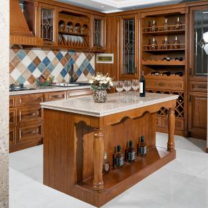Wholesale Antique Cherry ISO9001 Solid Wood Kitchen Cabinets With Wine Shelf from china suppliers