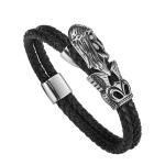 New punk bracelet stainless steel magnetic clasp skull braided leather bracelet