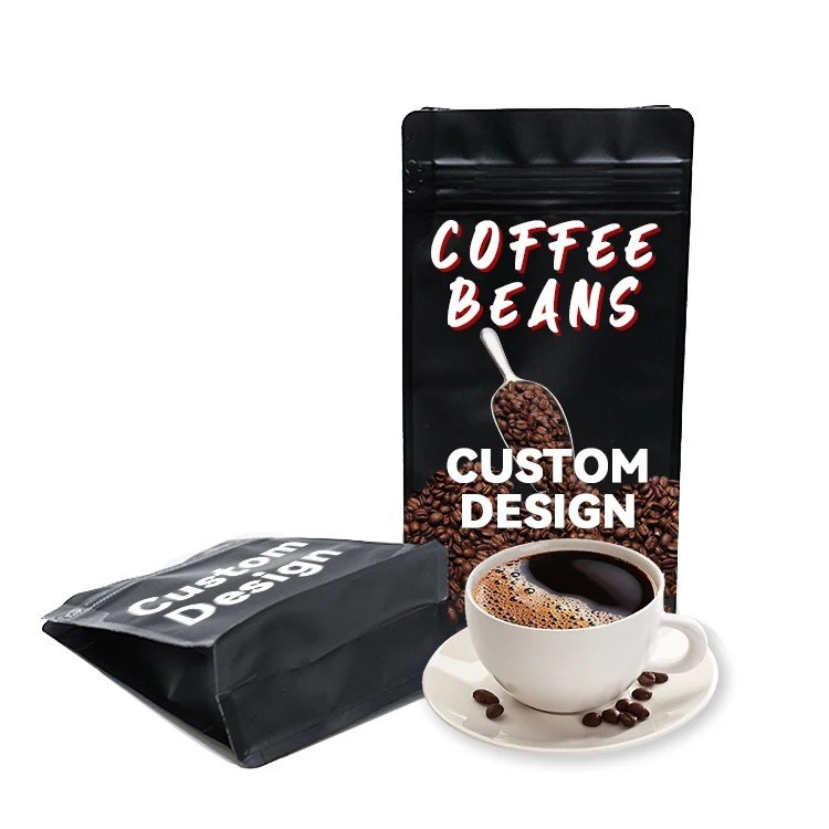 Custom Smell Proof Biodegradable Flat Bottom Bags Eco Friendly Paper Coffee Bean Packaging Bag With Zipper Valve And Tin