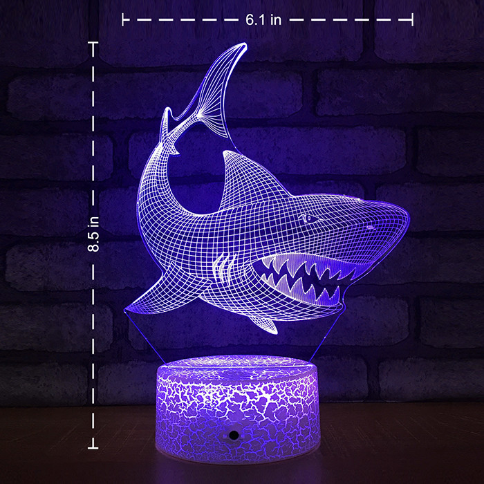 Multiscene RGB 3D Illusion LED Lamp , Remote Control Shark 3D Night Light