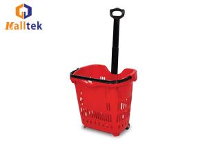 Wholesale 52L Supermarket Shopping Basket , Rolling Pull Along Shopping Basket With Two Wheels from china suppliers