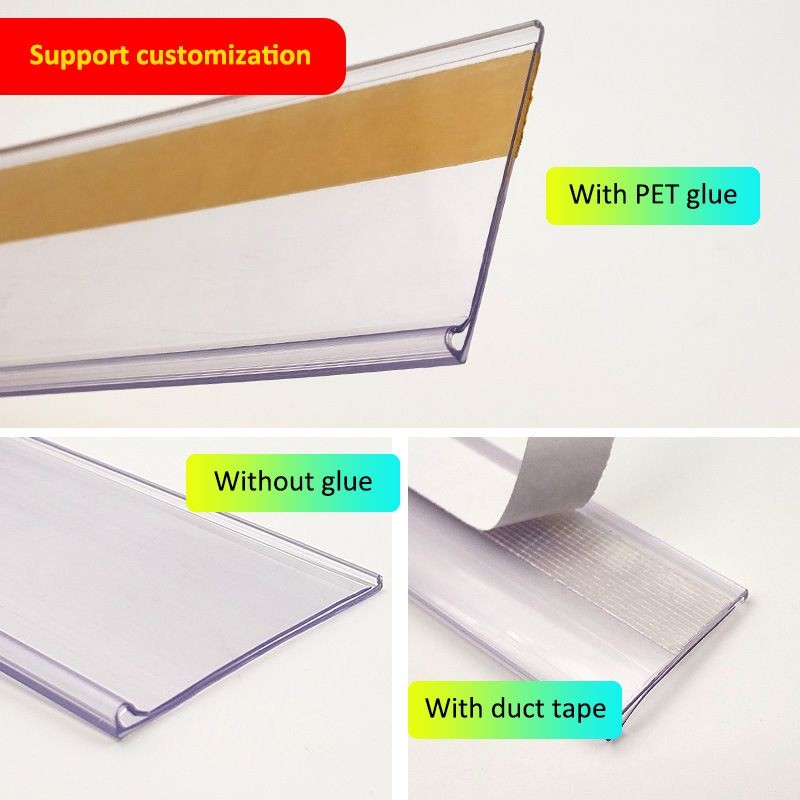 Self Adhesive Clear Plastic Shelf Label Holder For Price Tag Eco Friendly