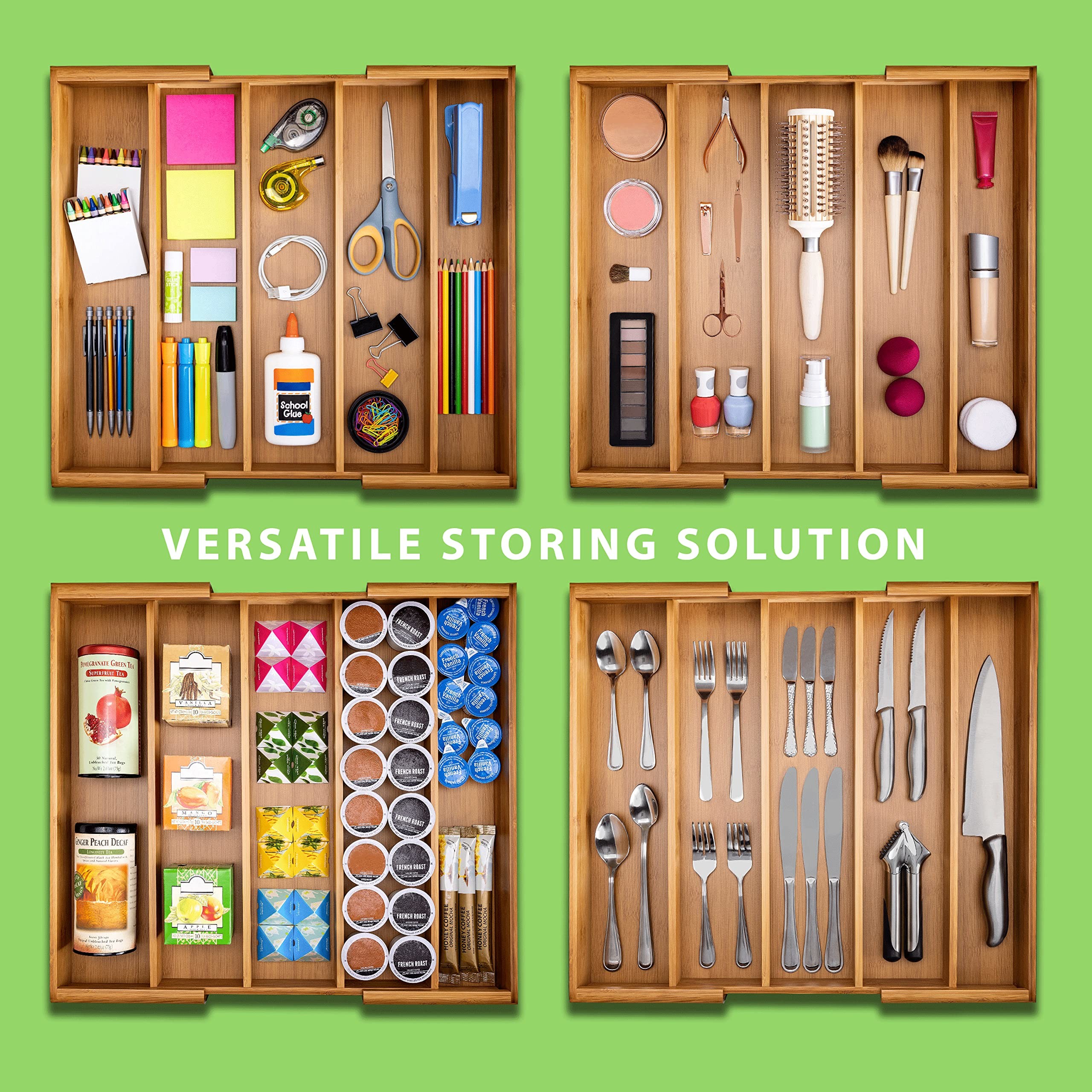 Bamboo Expandable Compartment Drawer Storage Box