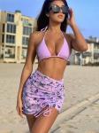 Women's 3-piece Swimsuit with Striped Printed Pleated Skirt