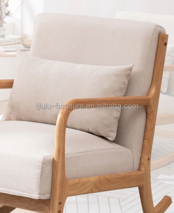 Living Room Furniture European Style Wooden Upholstered Solid Wood Rocking Sofa Chair with Mail Packing