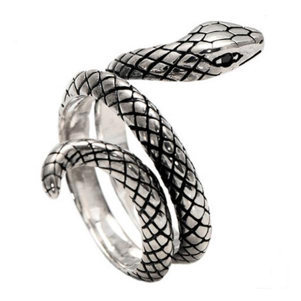 Snake Style Simulated Garnet Eyes Scale Serpent Ring 925 Sterling Silver Band