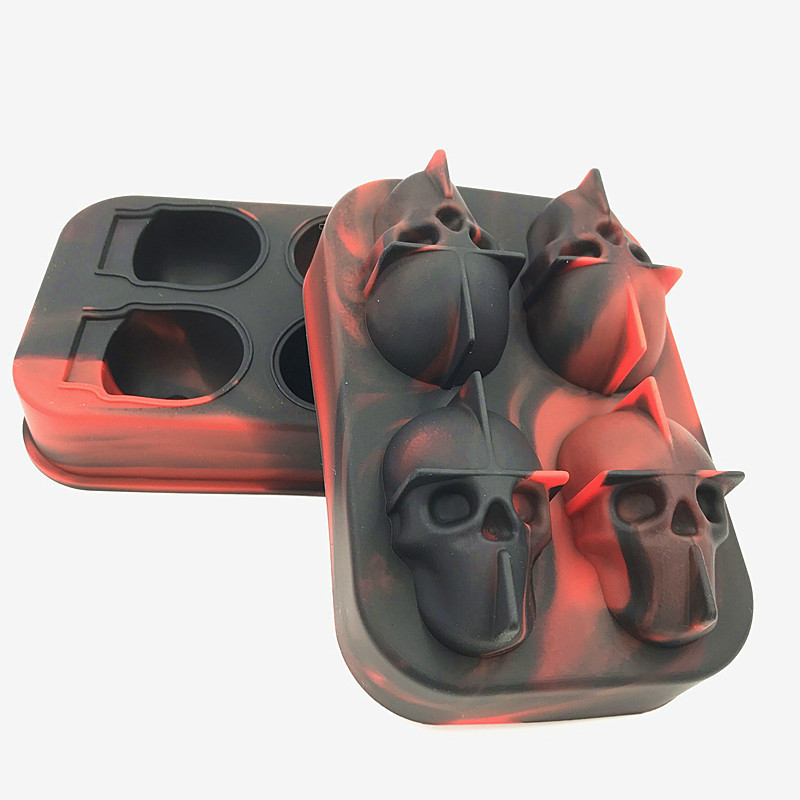 Silicone Ice Cube Tray 3D Skull Ice Mold-2Pack Easy Release For Whiskey Cocktails And Juice Beverages