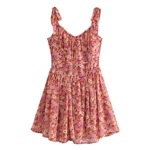 Wholesale French Sweat Floral Lace Up Suspender Dress Slimming Sexy Backless Short Skirt from china suppliers
