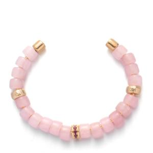 Wholesale SS304 Handmade Beaded Bangles , Screwed Replaceable Rose Quartz Bead Bracelet from china suppliers