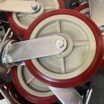 8 Inch FLat Tread PU Wheel Red Polyurethane Swivel Plate Trolley Wheels For