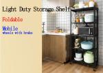 Foldable Light Duty Shelving With Wheels , 3 Tiers Metal Shelving For Kitchen