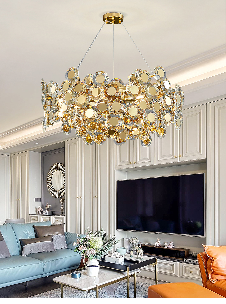 LED chandeliers home decor gold crystal lamp living room rectangular high ceiling lamp(WH-CY-238)
