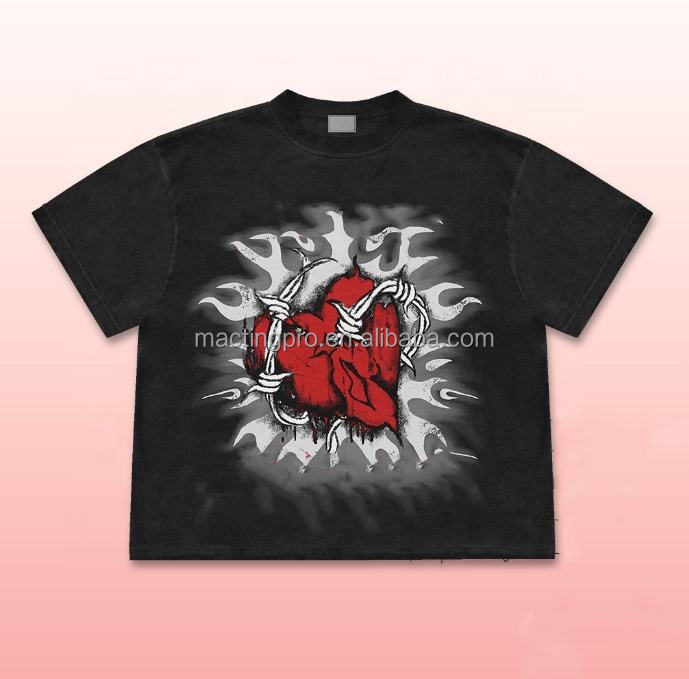 Washed Black T-Shirts Custom 250Gsm Cotton Heavy Weight Oversized Acid Washed Graphic Tees