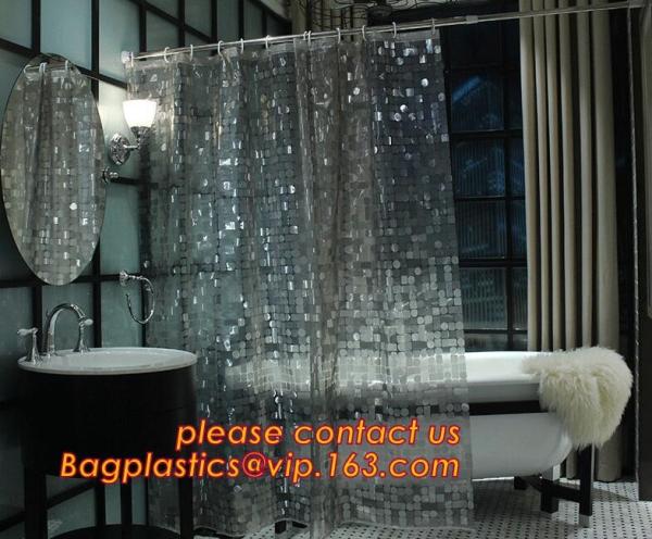 Shower Curtain 180X180 cm Waterproof Peva Material incl. 12 oval Shower Rings,