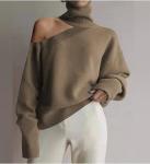 Small Quantity Garment Manufacturer High Neck Off Shoulder Knitted Sweater Women