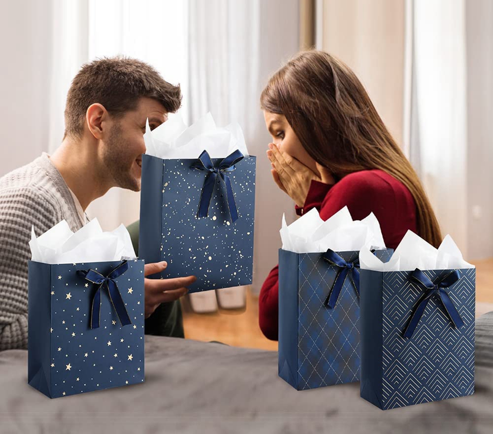 Custom Beautiful Boutique Jewelry Gift Packaging Shopping Tote Paper Bags With Bowknot