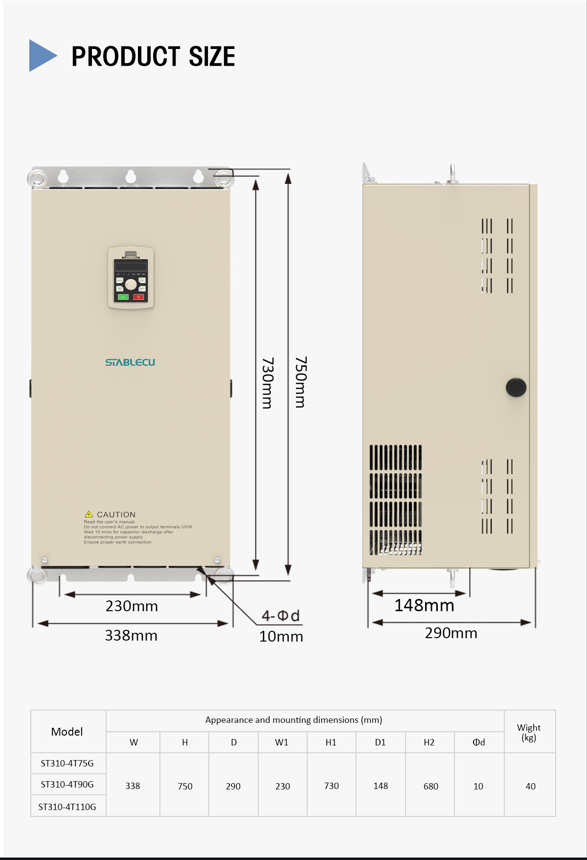 90KW AC Variable Frequency Inverter 3 Phase 380V Input VFD VSD