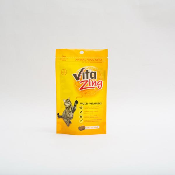 92 Microns PE80 Stand Up Pet Food Packaging Bag Plastic Multivitamin Cat Food