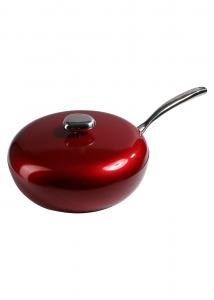 China Circle Non Stick Woks Pan Wearproof 24cm Handle 2kg Die Casting Pan With Lid on sale