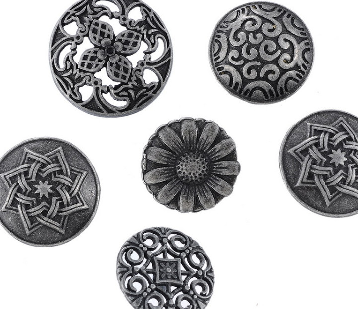 Ancient bronze&Ancient Silver Metal Jeans Shirt Button Retro Engraved Patterns Material Zinc Alloy