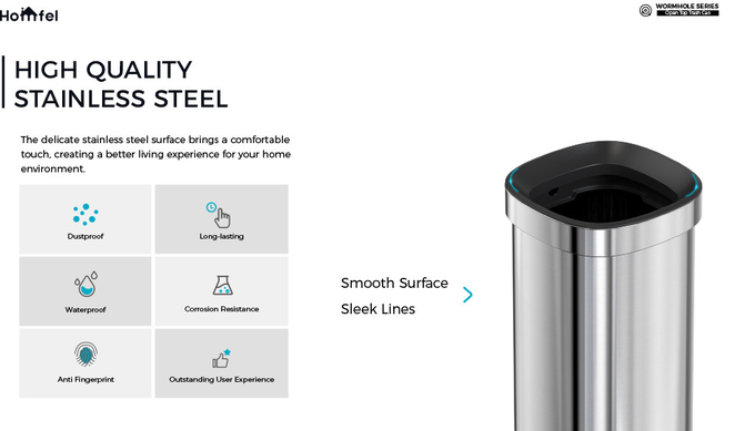 Wormhole Series Household Stainless Steel Rectangular Open Top Trash Bin Without Lid Waste Bin Trash Can