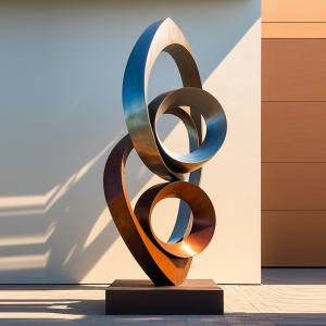 Wholesale Decoration Rust Steel Combine With Stainless Steel Circle Sculpture from china suppliers