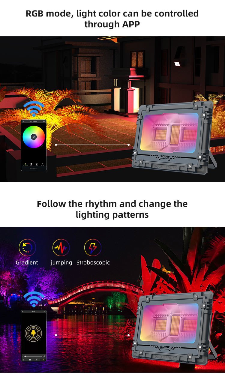 RGB Led Solar Flood Light 200w 300w 500w 800w Solar Building Light