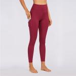 Breathable Burgundy Womens Yoga Leggings OEM ODM High Rise Running Tights