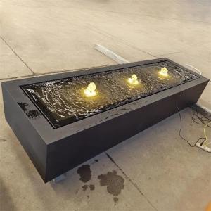 Wholesale Dark Grey Rectangle Water Fountains Outdoor Metal Water Table Feature With LED lights from china suppliers