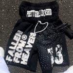 Custom Rhinestone Shorts Double Waist Applique Embroidered Patch Street Pants