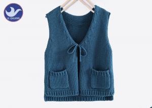 China V Neck Sleeveless Girls Cardigan Sweaters Two Pockets Bandage Closure Computer Knitted on sale
