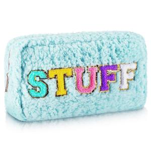China Travel Chenille Letters Plush Preppy Makeup Bag Small Shockproof With Zipper on sale