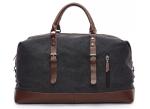 Large Casual Black Waxed Leather Canvas Travel Duffel Bags