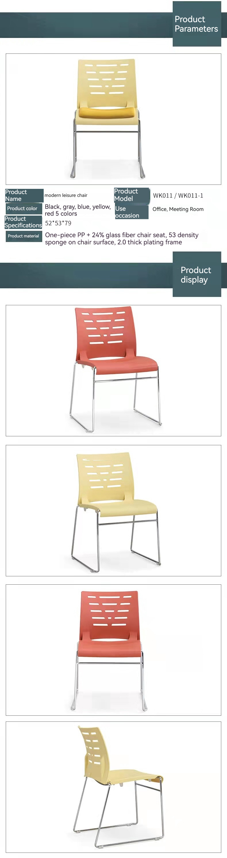 Other Metal Type Stackable Training Room Chair with Plastic Back and Seat Color Options