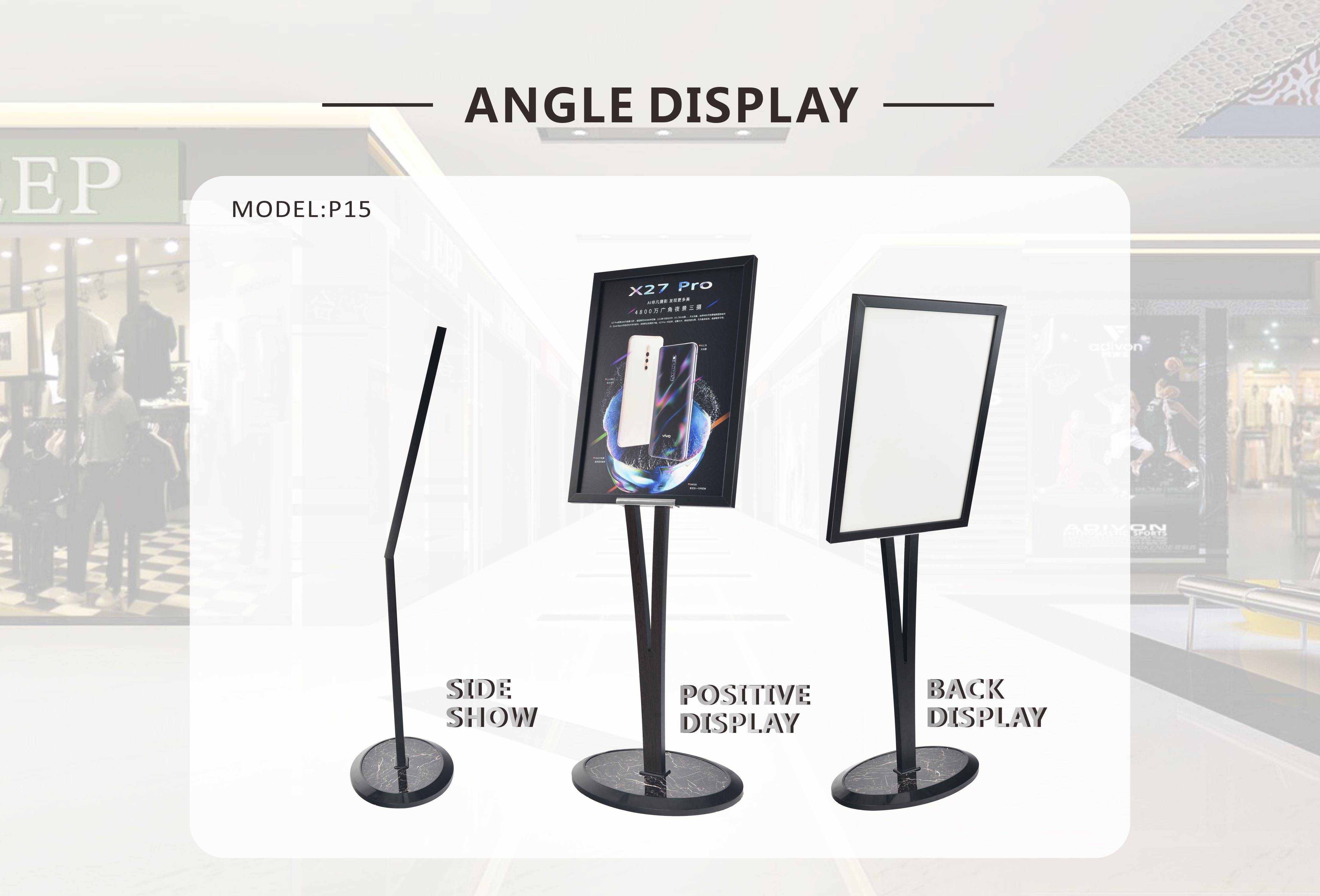Vertical 1290x460mm Poster Display Stand Black V Stand Steel Plate