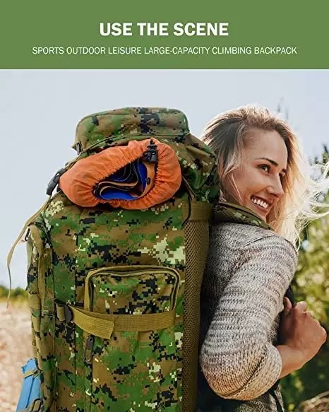 BSCI Nylon Camo Hiking Backpack 75L Travel Camping Backpack Men Women