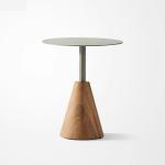 Oak Veneer round End Tabe Iron Panel Top Solid Wood Legs Side Table For Living