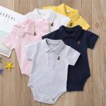 Custom LOGO Color Cute baby Short Sleeve Short romper Lapel Neck litter bear
