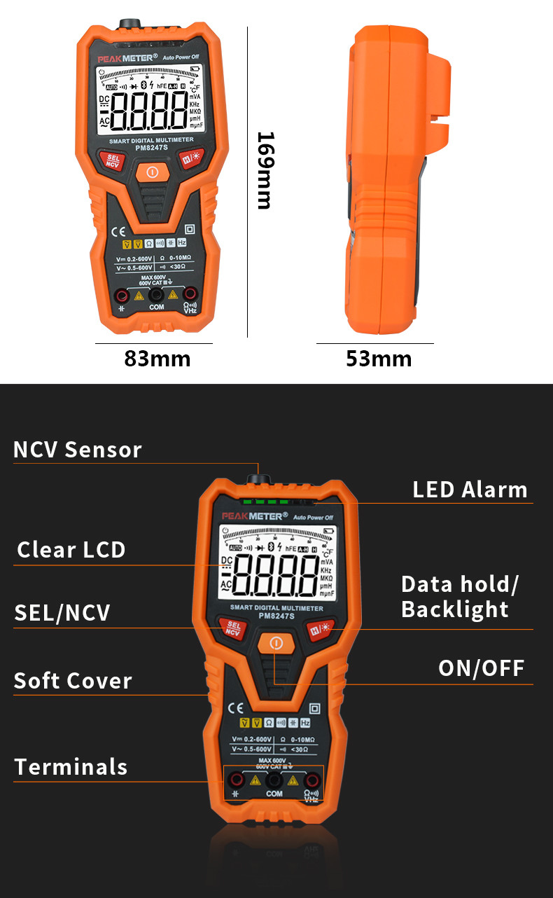 PEAKMETER Commercial Smart Full Auto Range High Precision Amp Reading Multimeter