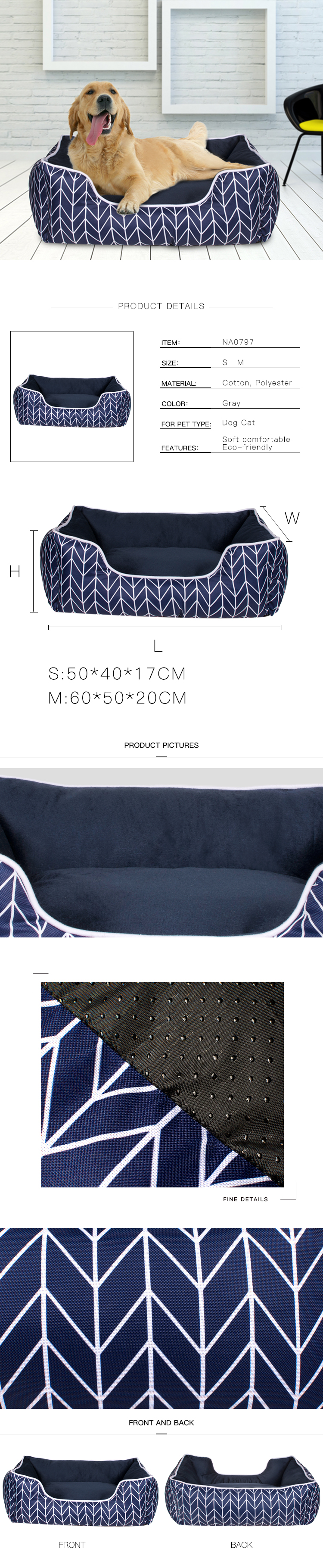 Linen Polyester Luxury Cat Dog Pet Bed Pet Bed Cushion Blue