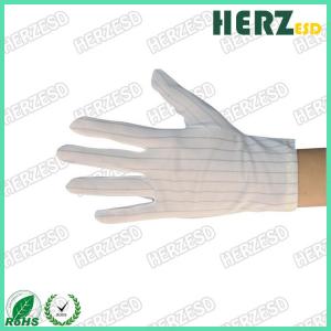 China White Striped ESD Hand Gloves 100% Polyester With Conductive Carbon Line Every 10mm on sale