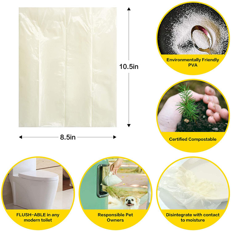 PVA White Earth Friendly Poop Bags , 30mic Water Soluble Biodegradable Bag
