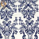 Blue Nylon Handmade Beaded Lace Fabric For fashion Show Dresses
