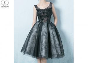 China Black Sleeveless Short Length Prom Dresses Bandage Perspective Lace Flowers on sale