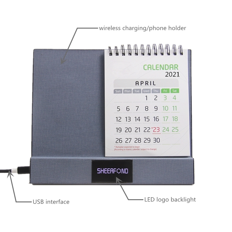PU Leather Custom Wireless Charging Calendar Multiscene Rechargeable for Desk