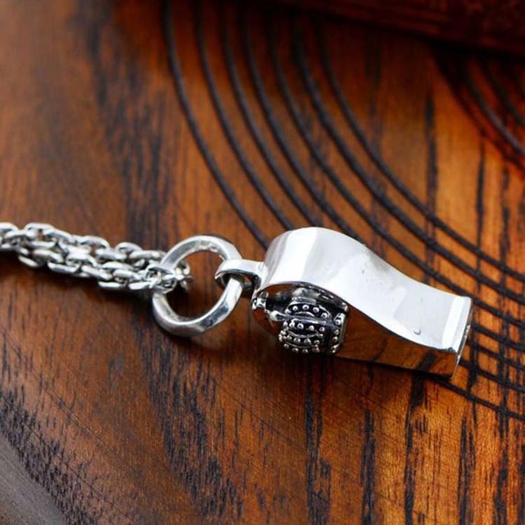 Sterling Silver Pendant Necklace Whistle Charm with Wheat Chain for Women and Men(N029103W)