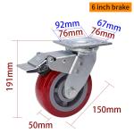 Zinc Coating Heavy Duty Casters 6 Swivel Caster With Brake 736-86
