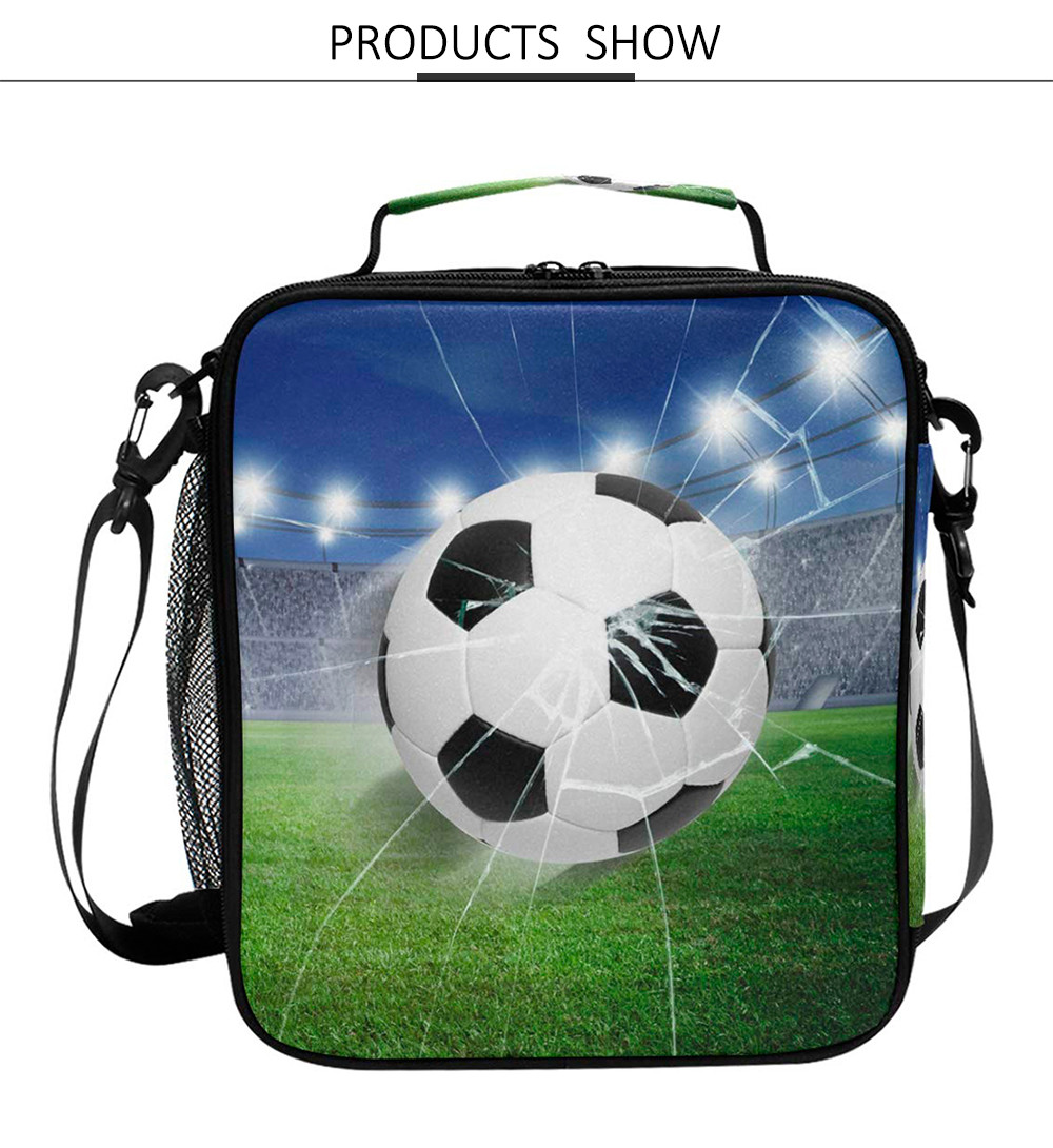 3D Football Kids Insulated Lunch Bag With Shoulder Strap
